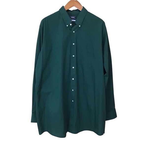 IZOD All-Over Stretch Tall Fit Green Gingham Button Up Shirt 19 37/38 - Picture 1 of 12